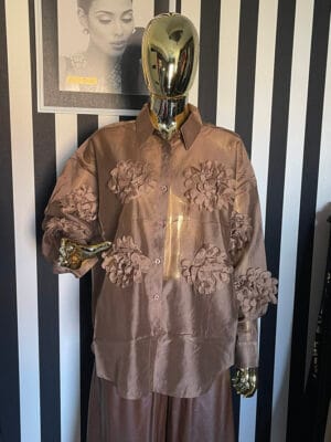 Bluzka koszulowa w kwiaty Brązowa rozmiar Uniwersalny