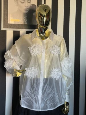 Bluzka koszulowa w kwiaty Biała rozmiar Uniwersalny