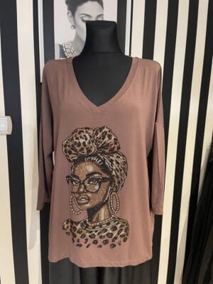 Bluzka brązowa z ozdobną aplikacją rozmiar Uniwersalny