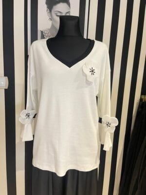 Bluzka damska biała z ozdobą aplikacją rozmiar Uniwersalny