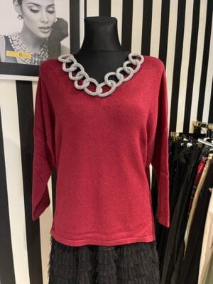 Sweterek bordowy z ozdobną kolią rozmiar Uniwersalny