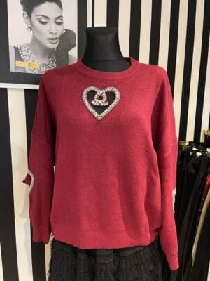 Sweterek bordowy z ozdobną aplikacją rozmiar Uniwersalny