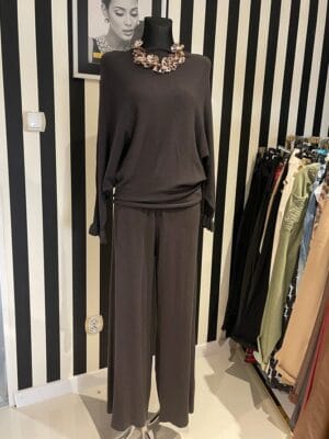 Komplet kaszmirowy 2-częściowy ciemna czekolada rozmiar Uniwersalny