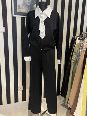 Elegancki komplet dzianinowy czarno-biały rozmiar Uniwersalny